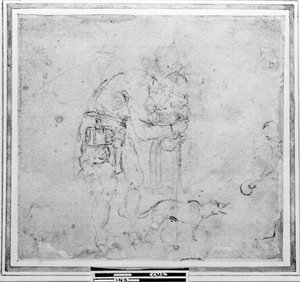 Schizzo con una figura e un cane da Michelangelo Buonarroti